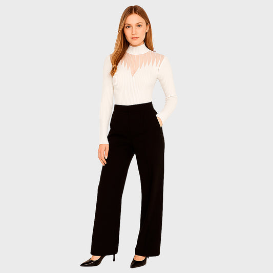 White blouse with V-shaped transparency