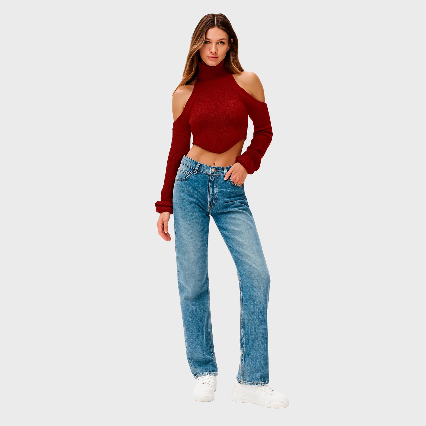 Blusa roja corta manga larga