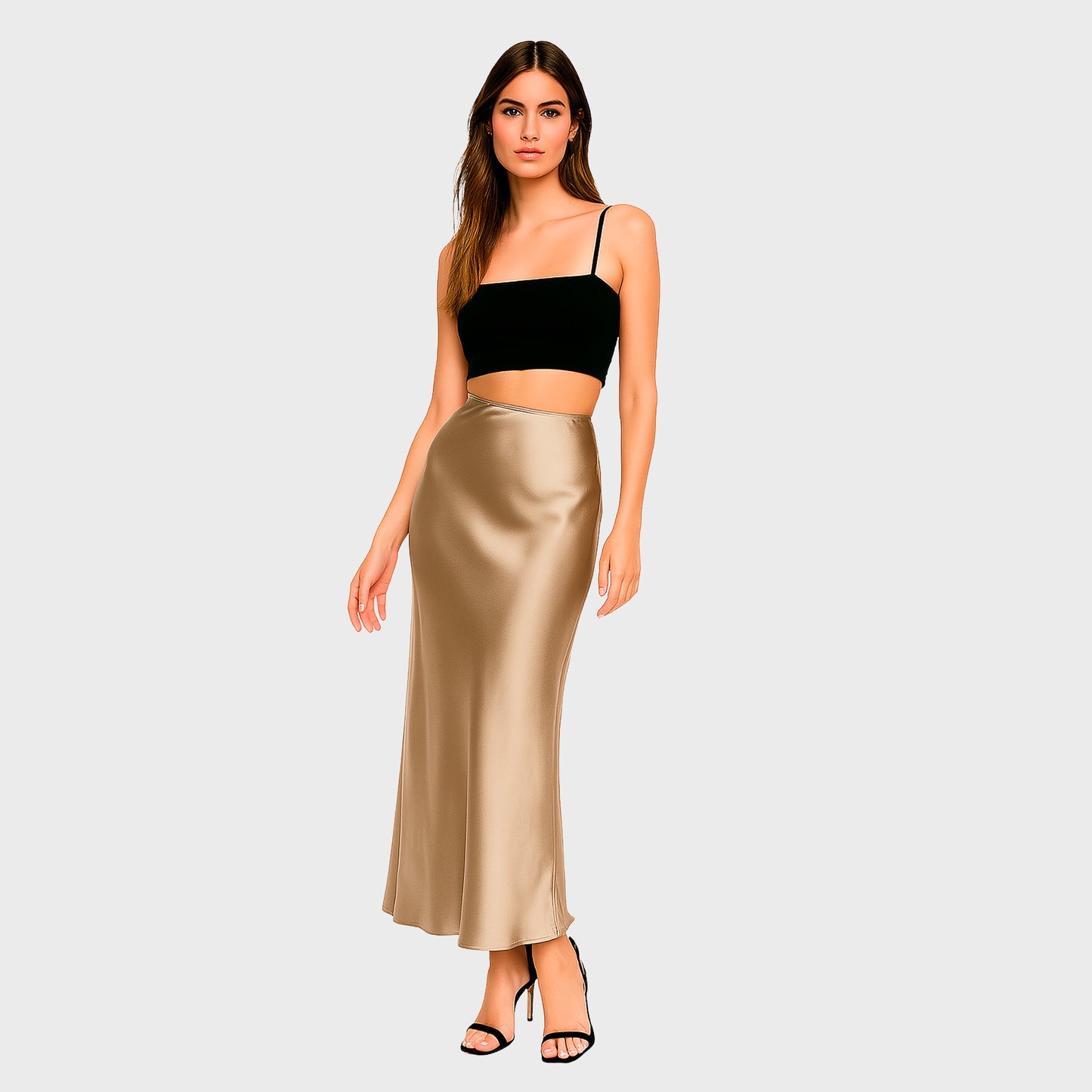 Falda larga beige satinada