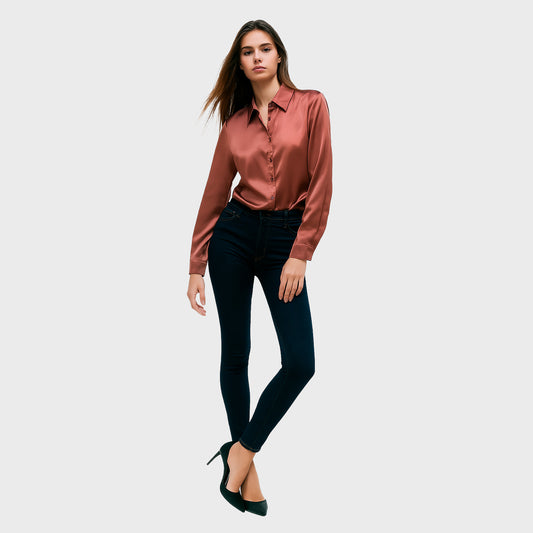 Rose gold long-sleeved blouse