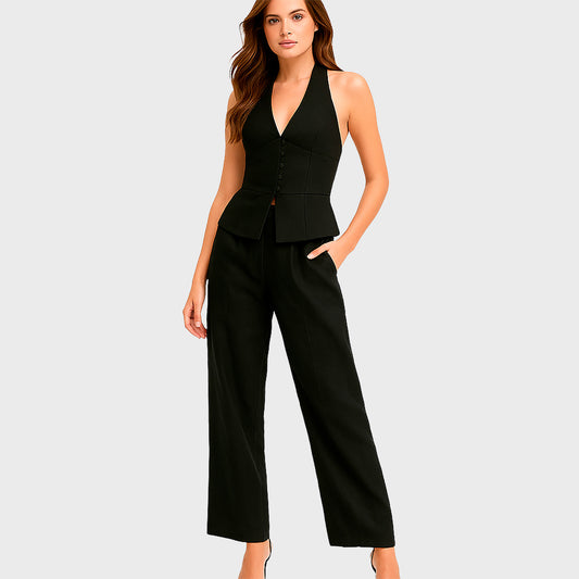 Black vest-style blouse