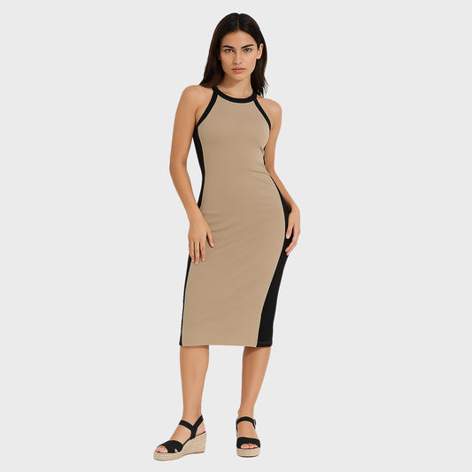 vestido beige largo de tiros