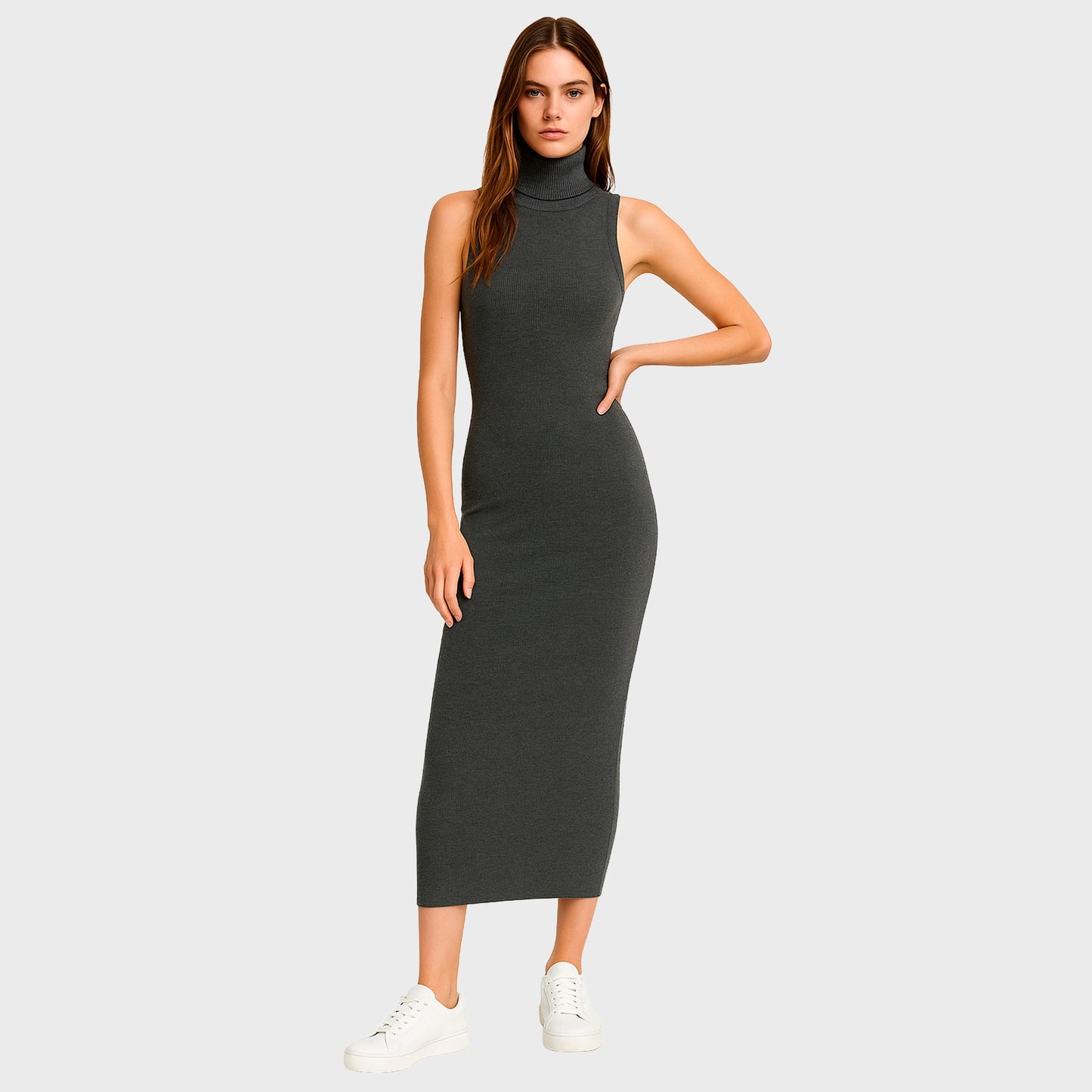 Vestido Gris largo cuello alto