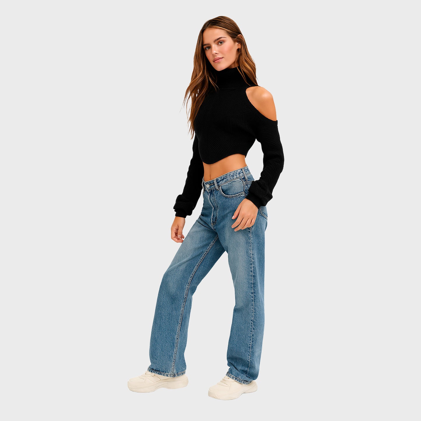 Blusa negra corta manga larga