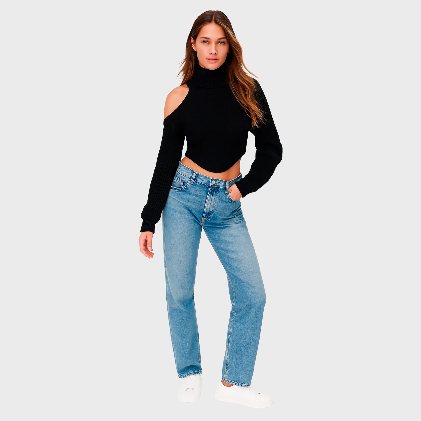 Blusa negra corta manga larga