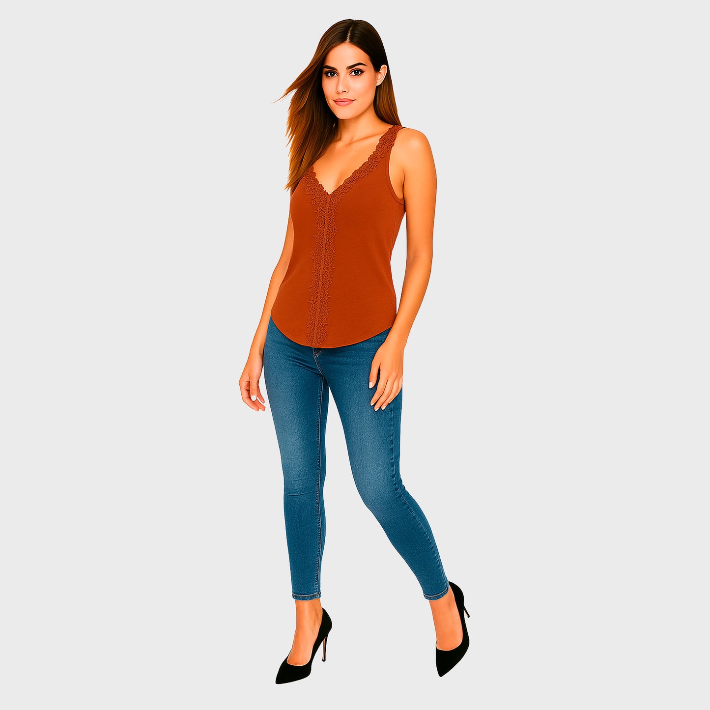 Blusa Marron con encaje