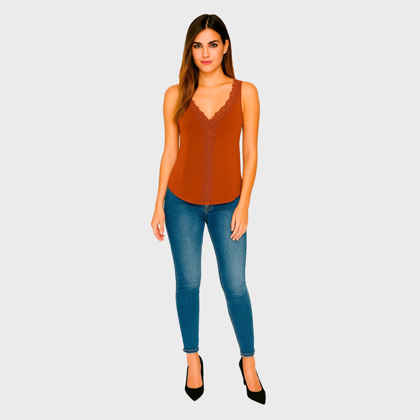 Blusa Marron con encaje