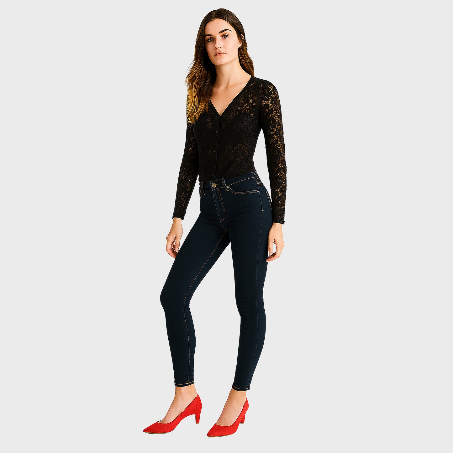 Blusa negra de encaje de manga larga
