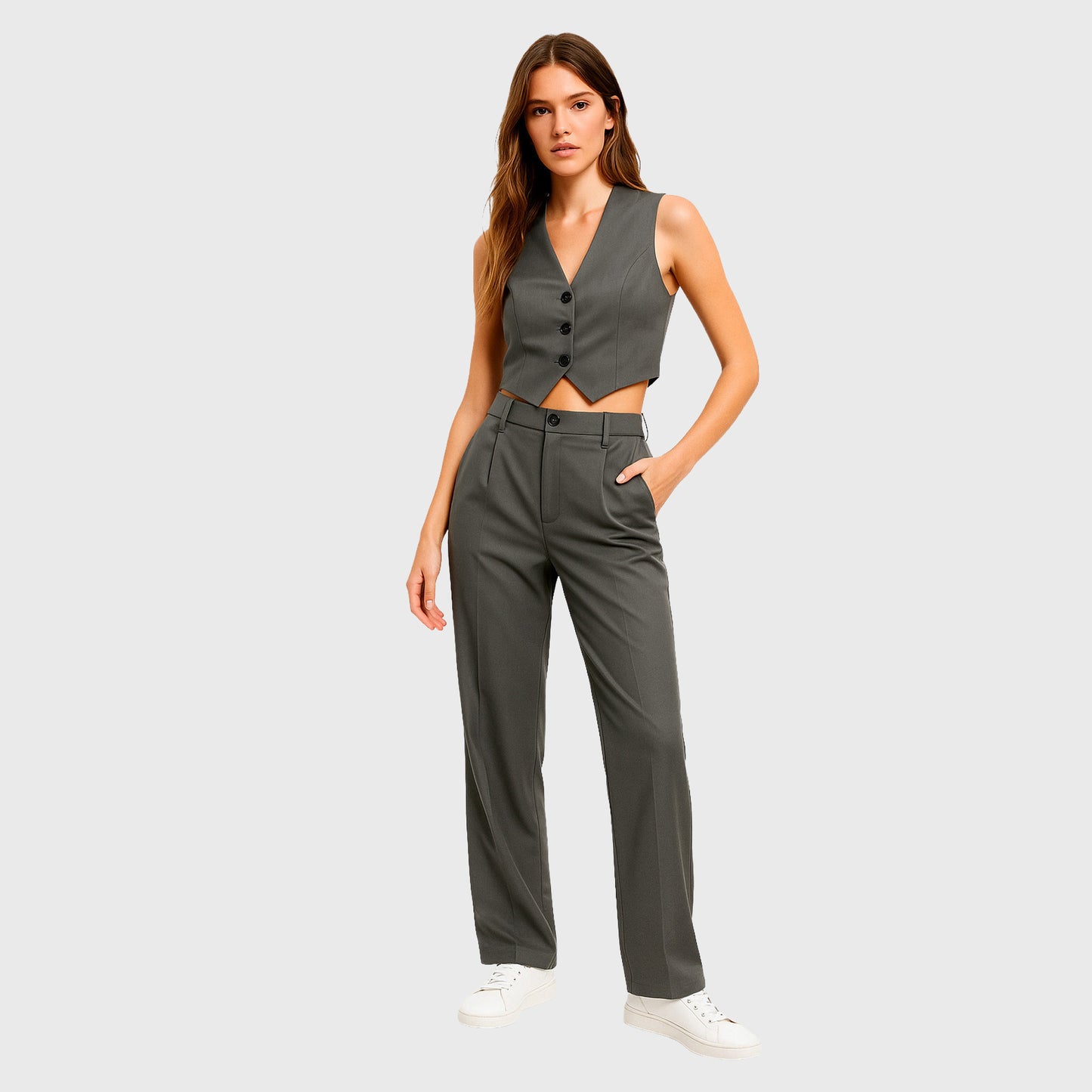 Conjunto de pantalon y chaleco gris