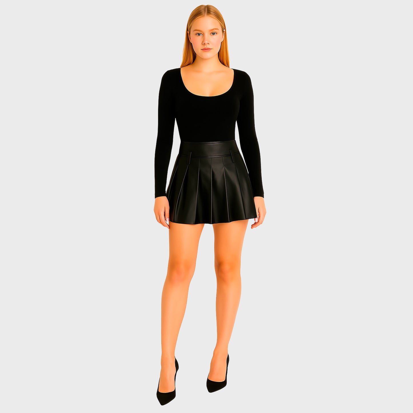 Falda mini de cuero con plise