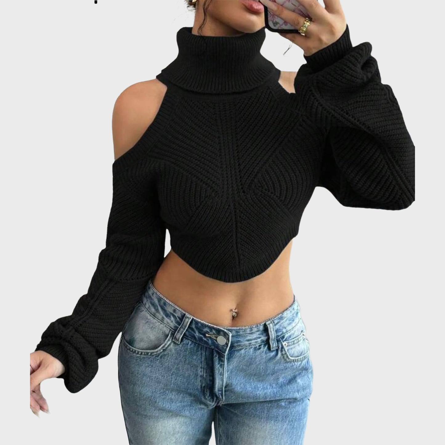 Blusa negra corta manga larga