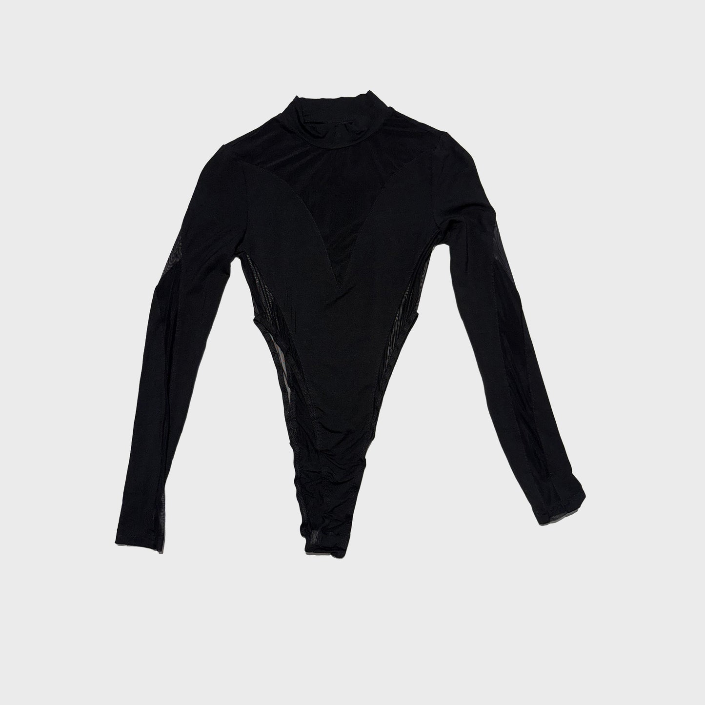 Body manga largo negro transparente en V