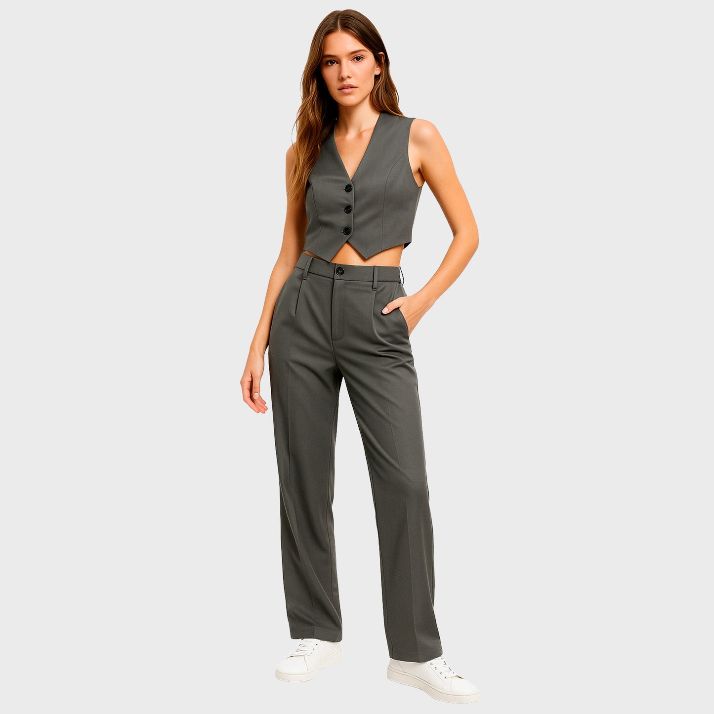 Conjunto de pantalon y chaleco gris