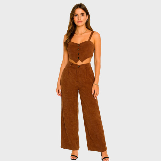 Conjunto pantalón de pana y top marron
