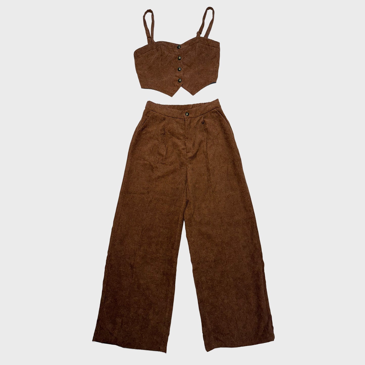 Corduroy pants and brown top set